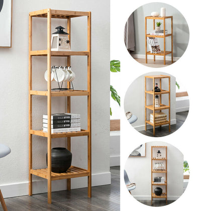 3/4/5 Tiers Bamboo Shelf Stand Book Plant Display Storage Cabinet Towels Holder