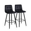 Set of 2 Black Velvet Bar Stools Breakfast Pub Chair Kitchen 65 cm Seat High