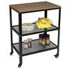 3 Tier Home Trolley Kitchen Storage Cart Steel Bars 4 Wheels Rolling Unit Shelf