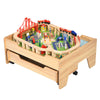 100 PCS Kids Wooden Train Track Railway Set Activity Table W/ Rolling Drawer