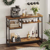 Rustic Console Table Console 4 Storage Shelves Cupboard Server Table with Hooks
