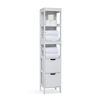 White Tall Bathroom Cabinet with Drawers Display Shelf Cupboard Storage Unit