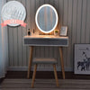 Dressing Table Vanity Set Makeup Desk with Dimmable LED Light Mirror Stool Wood