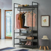 Bedroom Double Open Wardrobe 4 Shelves Furniture Storage Cupboard Black