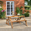 2 in 1 Picnic Table Bench Set Outdoor Garden Chiair with Built-in Umbrella Hole