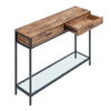 Slim Console Table Wooden Side Table Buffet Sideboard with 2 Drawers&Glass Rack