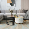 Round Nesting Coffee Table Set W/ 2 Drawer White Side Tables with Storage