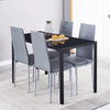 Black Tempered Glass Dining Table&4x Grey Faux Leather Dining Chairs Dining Set