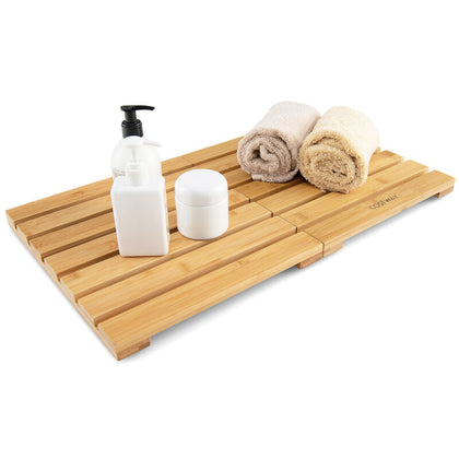 Portable Bamboo Bath Mat Foldable Non-Slip Wooden Shower Mat Slatted Duck-Board