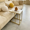 Stylish Crafted C-Sofa Side/Laptop Table White Marble Top with Gold Metal Leg