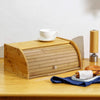 Wooden Bread Box Bamboo Roll Top Bin Kitchen Food Storage Case Breakfast W/ Door