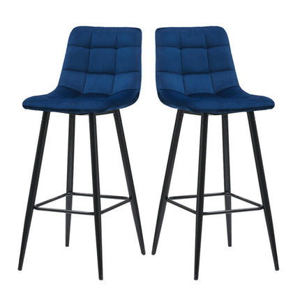Pair Blue Velvet Bar Stools Breakfast Stool Kitchen Pub Chairs 65 / 75 cm Seat