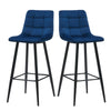 Pair Blue Velvet Bar Stools Breakfast Stool Kitchen Pub Chairs 65 / 75 cm Seat