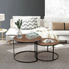 2Pcs Retro Brown Round Coffee Tables Set Sofa Side Nested End Tables Living Room