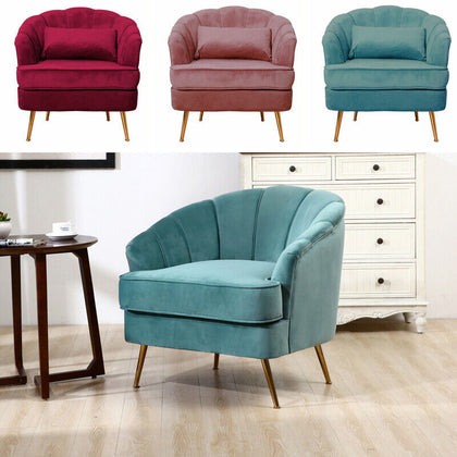 Modern Occasional Velvet Armchair Scallop Wing Back Chair with Golden Legs Sofa