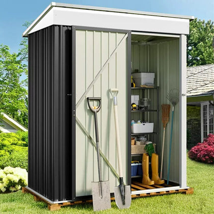 5x3ft Garden Storage Shed Bike Tools with Lockable Door,Sloped Roof, Inner Shelf