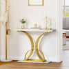 Faux White Marble Console Table Wooden Top Gold Metal C Shaped Legs Entryway