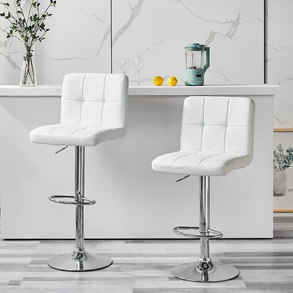 Set of 2 Bar Stools Faux Leather White Bar Chair Height Adjustable Kitchen New