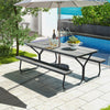 8-Person Patio Picnic Table Bench Set Garden Dining Metal Frame w/ Umbrella Hole