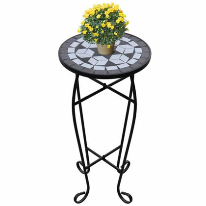 Mosaic Round Side Sofa Table Small Coffee Tea Plant Flower Table Black White