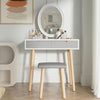 Dressing Table Vanity Set Makeup Desk with Dimmable LED Light Mirror Stool Wood
