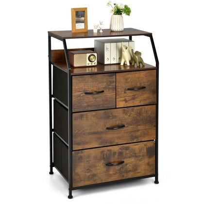 Industrial 4-Drawer Storage Cabinet Dresser Freestanding Organizer W/ Top Shelf
