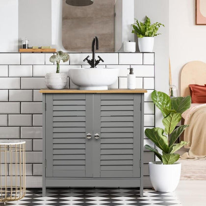 Under Sink Basin Cabinet Cupboard Bathroom Furniture Storage Unit Grey