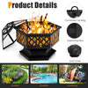 Hexagon Patio Fire Pit Charcoal Log Burning Metal Fire Bowl with Fire Poker