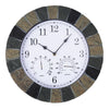 Home Garden Wall Clock with Thermomter Indoor Outdoor Arabic 34cm Slatted Effect