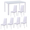 Modern White Glass Dining Table with 6 Faux Leather Chairs Living Room Kitchen