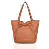 Bow Detail Tan Large Tote Bag Ladies Womens Shoulder Handbag