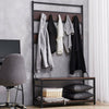 Industrial Hat Coat Stand Clothes Hanging Rack With 2 Tier Shoe Storage Bench