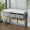 Hallway Storage Bench Cushioned 2-3 Seater Bench with Rattan Baskets Window Seat