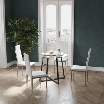 Compact Round Glass Dining Table & 2/4 Chairs Set Kitchen Room Home Furniture UK