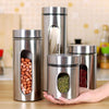 4Pc Stainless Steel Canister Set Tea Coffee Sugar Jars With Clear Window Storage