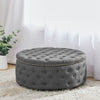 75cm Large Round Fabric Linen Chesterfield Footstool Pouffe Ottoman Coffee Table