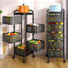 Mobile Kitchen Rotating Shelving Cart Vegetable Storage Basket Space Saving Rack