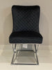 SALE Contemporary Black Velvet Dining Chair Brushed Button Back Chrome Legs