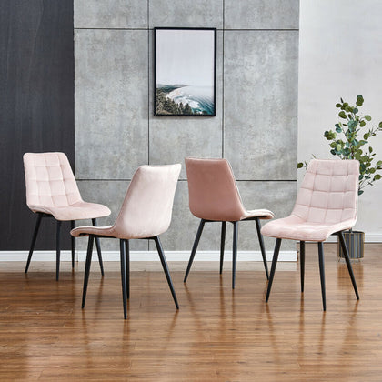 Set of 4 Dining Chairs Velvet Upholstered Seat Metal Legs Kitchen Restaurant BN