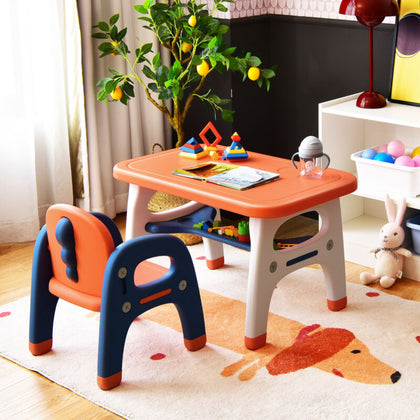 Kids Table and Chair Set Children Activity Art Study Desk Set W/ Building Blocks