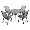 105cm Round Glass Table Black Metal Frame Outdoor Garden Patio Bistro Furniture