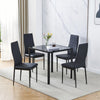 Small Space Dining Set 5Pcs Square Black Glass Dining Table+ 4 Dining Chairs Set