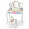 Kids Vanity Makeup Dressing Table & Chair Set W/ Tri-fold Mirror & Drawers White