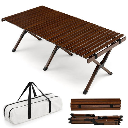 Folding Picnic Table Roll Up Camping Table Low Height Bamboo Bench Table
