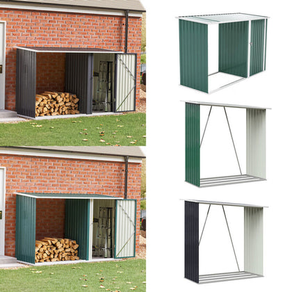 Large Galvanised Steel Garden Shed Metal Waterproof Pent Roof Firewood Log Rack