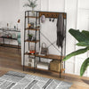 Industrial Coat Rack Stand Hall Tree with 2-Tier Shoe Rack 5-Tier Side Shelves