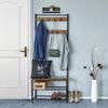 Coat Rack Stand Shoe Storage Bench with 9 Hooks Metal Frame Hallway Retro