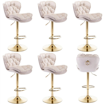 6Pcs Bar Stools Adjustable Height Swivel Velvet Tufted Pub Bar Chairs Beige NS