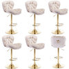 6Pcs Bar Stools Adjustable Height Swivel Velvet Tufted Pub Bar Chairs Beige NS