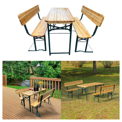 3PC Outdoor Dining Set Wooden Folding Beer Table Bench Patio Garden Yard 4Seater